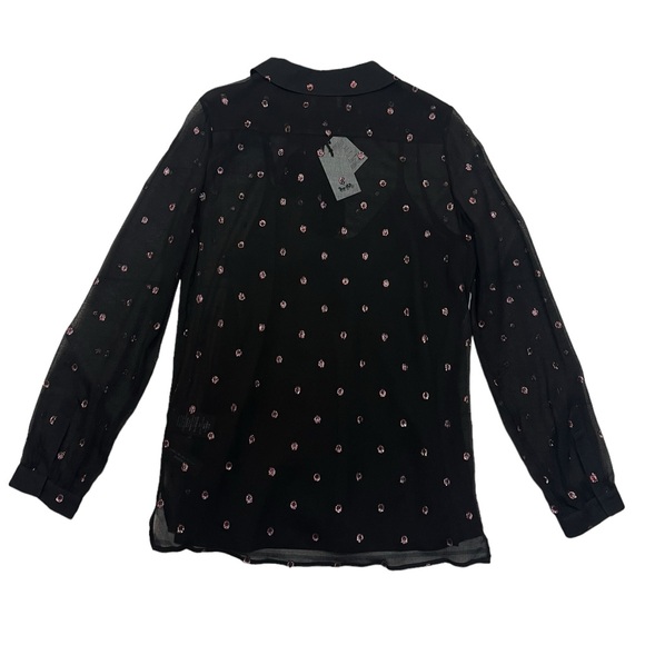 Coach Silk Blouse Black Long Sleeve Sheer Cami Ruffle Front Button Down Top New! - Picture 3 of 15